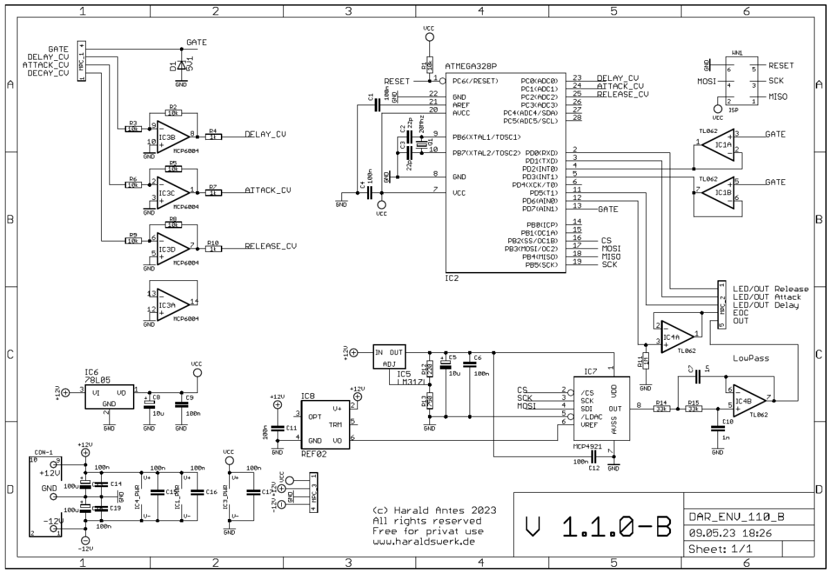 Voltage controlled DAD Envelope schematic main board