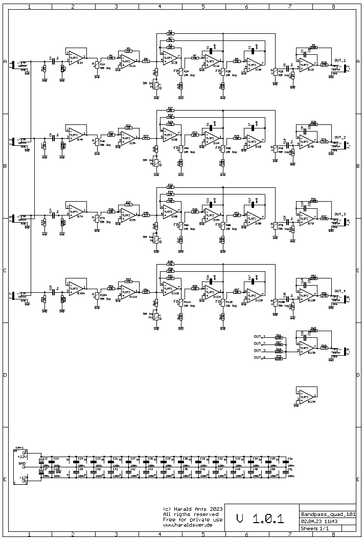 Quad Bandpass, Parametric Equalizer, Resonating Filter filter schematic control board