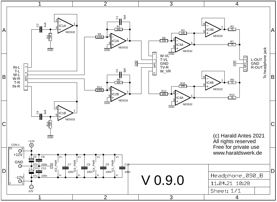 headphone amplifier main board schematic