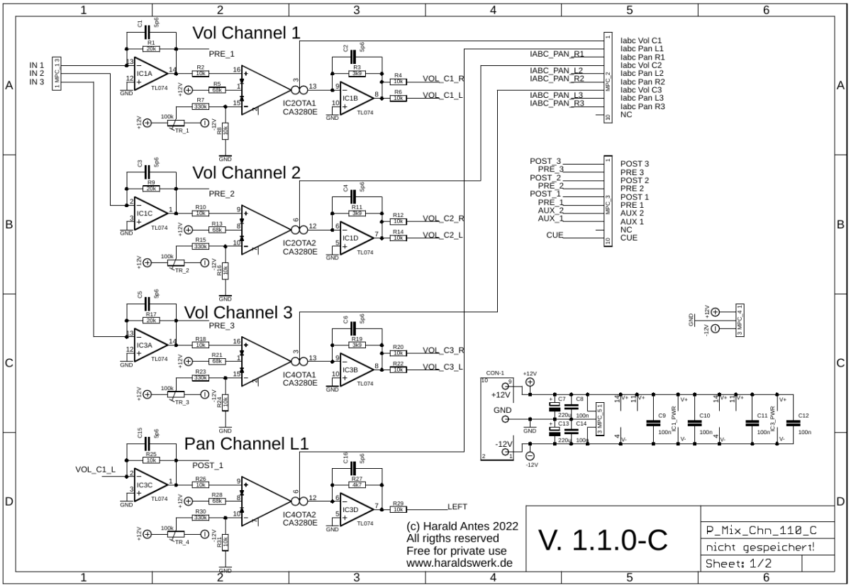 Performance Mixer Channel schematic main board 02/01 