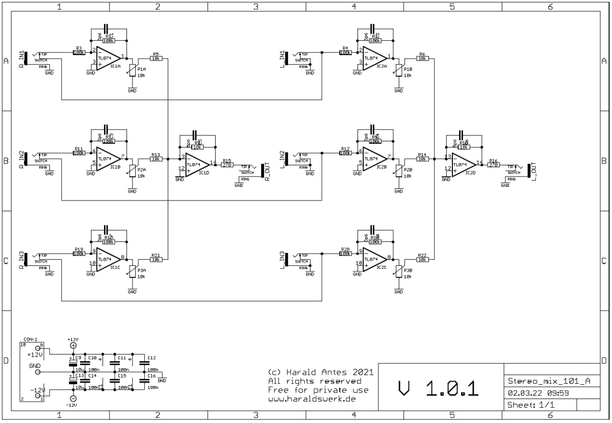 Stereo Mixer schematic control board