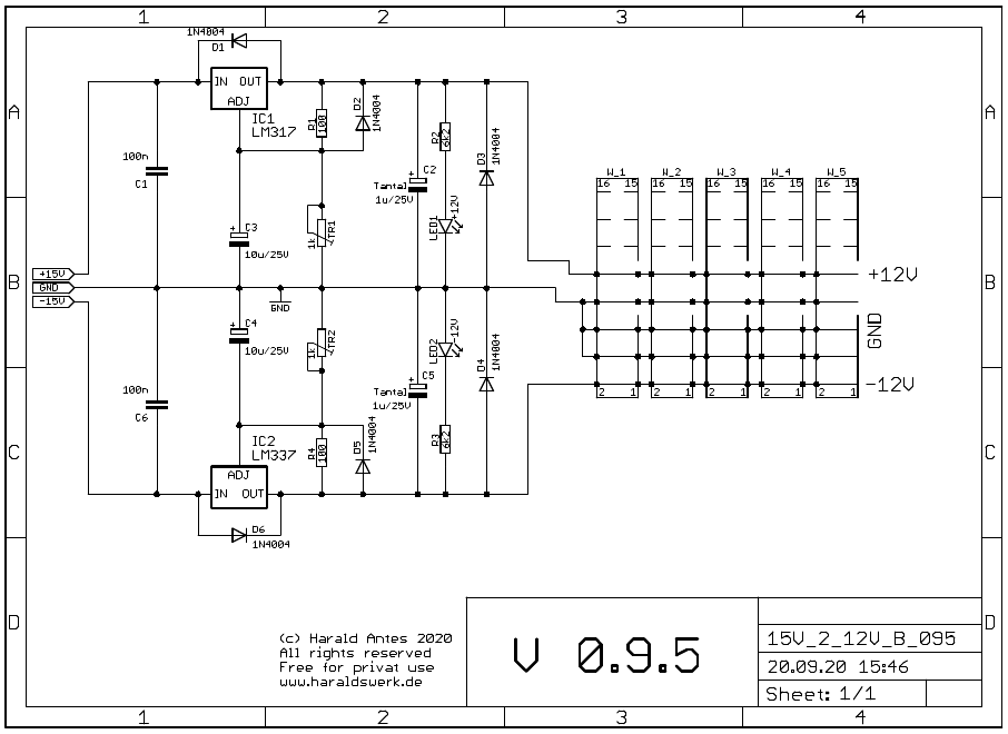 15V to 12V multiple adaptor schematic