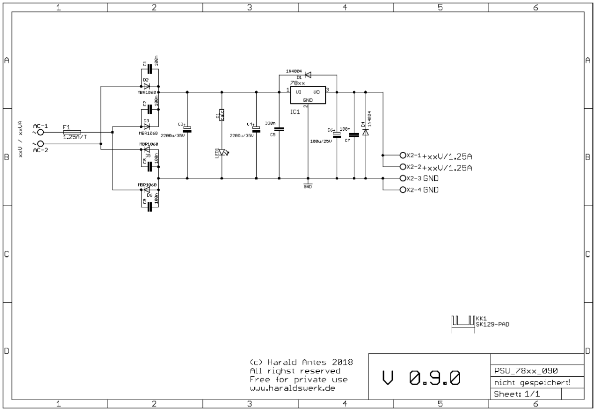 Basic PSU with 78xx schematic