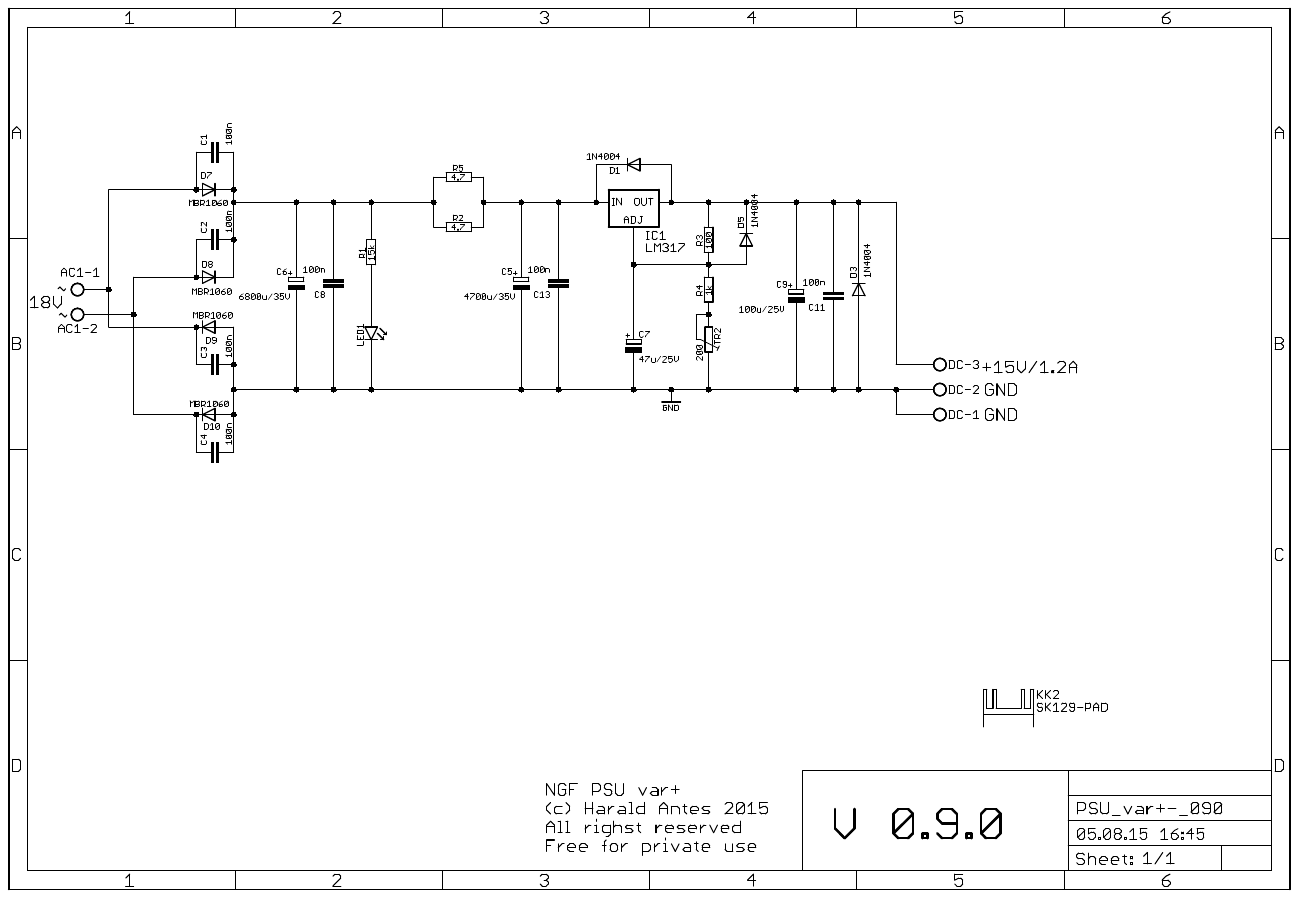 Low ripple PSU with LM317 schematic