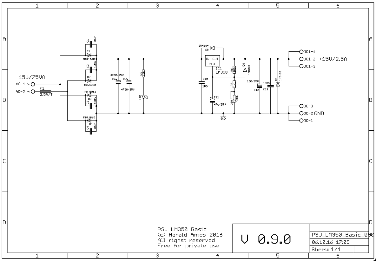 Basic PSU with LM350 schematic