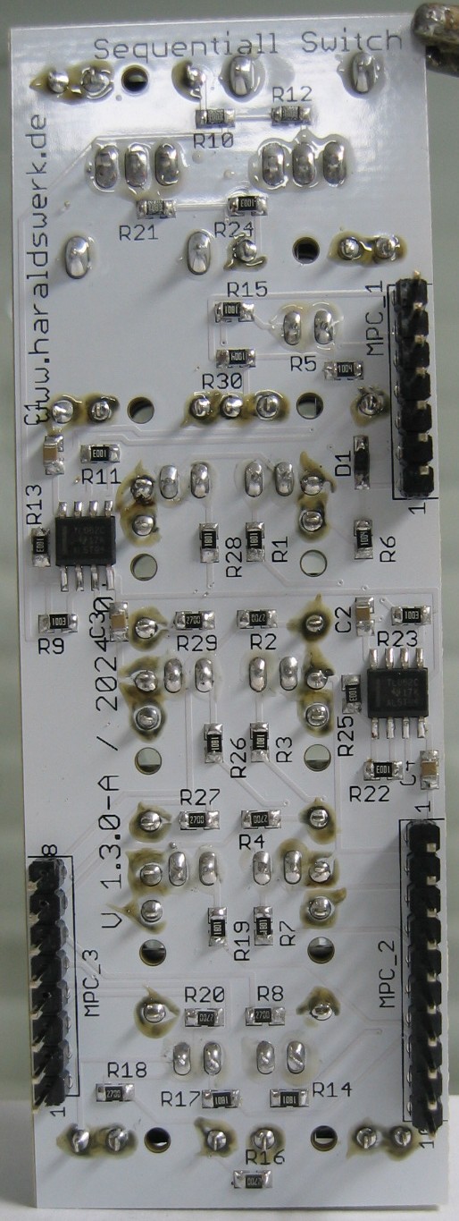 Voltage Controlled Sequential Switch populated control PCB back