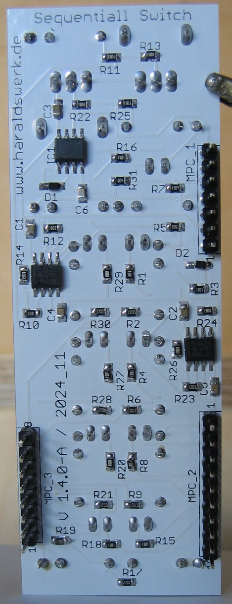 Voltage Controlled Sequential Switch populated control PCB back